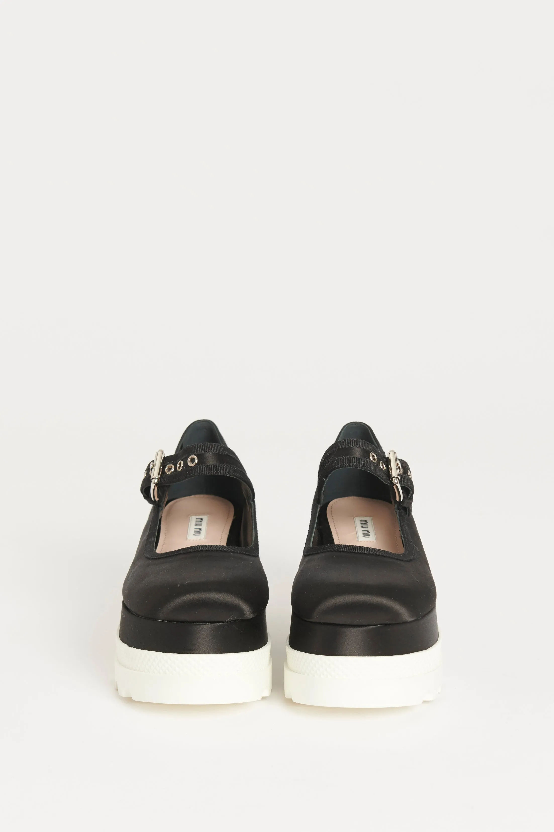 2017 Black Satin Preowned Flatform Mary Jane Ballet Pumps