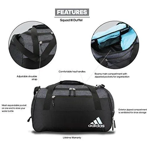 adidas Squad Duffel Bag, Black Jersey/Black, One Size