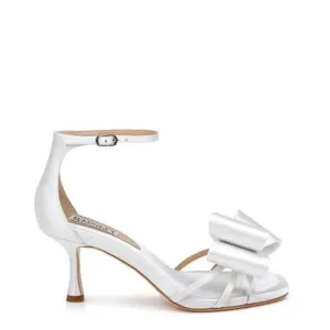 Alysha - Open Toe Kitten Heels with Bow - White