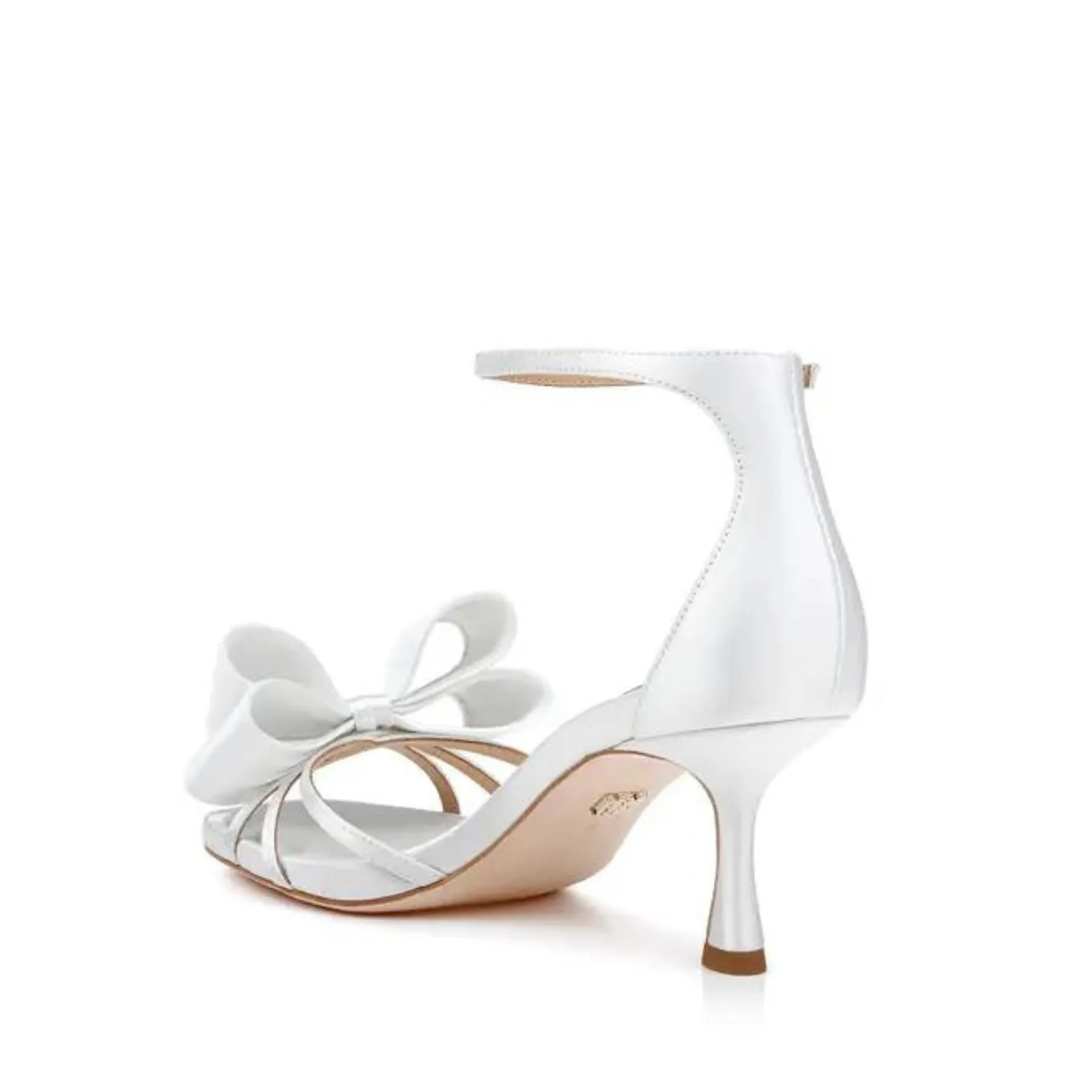 Alysha - Open Toe Kitten Heels with Bow - White