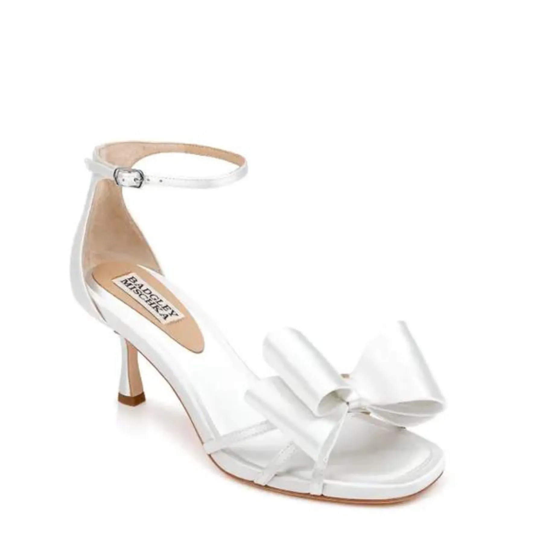 Alysha - Open Toe Kitten Heels with Bow - White