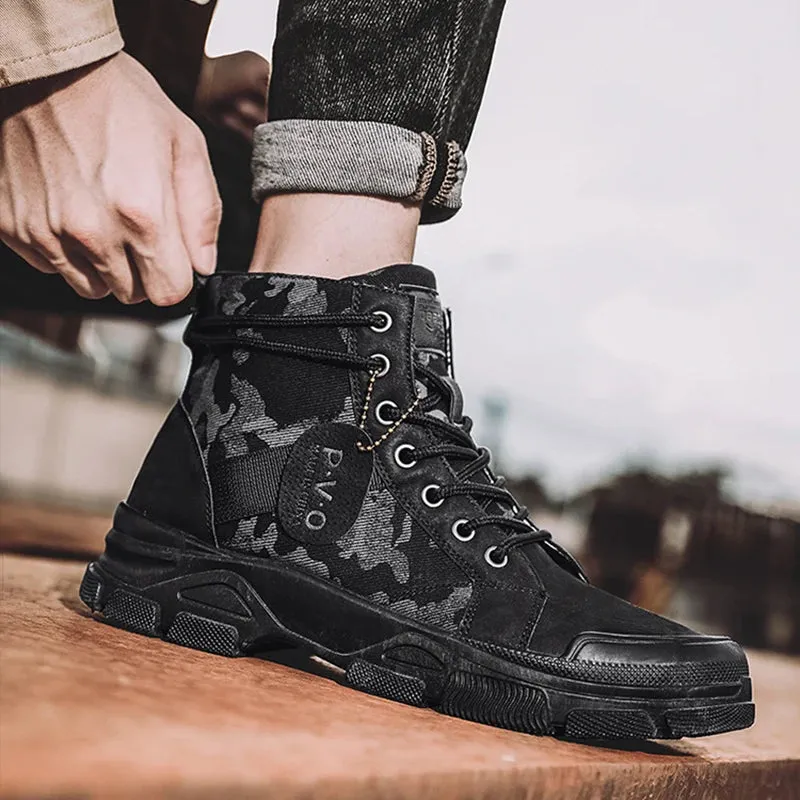 Autumn Winter New Military Boots Men Camo Desert Hiking Boots High-top Fashion Sneakers Work Safety Shoe Men's Plush Martin Boot