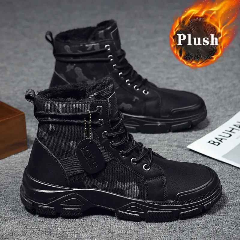 Autumn Winter New Military Boots Men Camo Desert Hiking Boots High-top Fashion Sneakers Work Safety Shoe Men's Plush Martin Boot