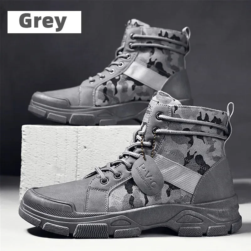 Autumn Winter New Military Boots Men Camo Desert Hiking Boots High-top Fashion Sneakers Work Safety Shoe Men's Plush Martin Boot