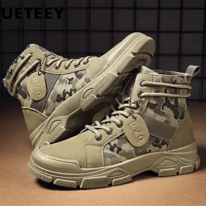 Autumn Winter New Military Boots Men Camo Desert Hiking Boots High-top Fashion Sneakers Work Safety Shoe Men's Plush Martin Boot