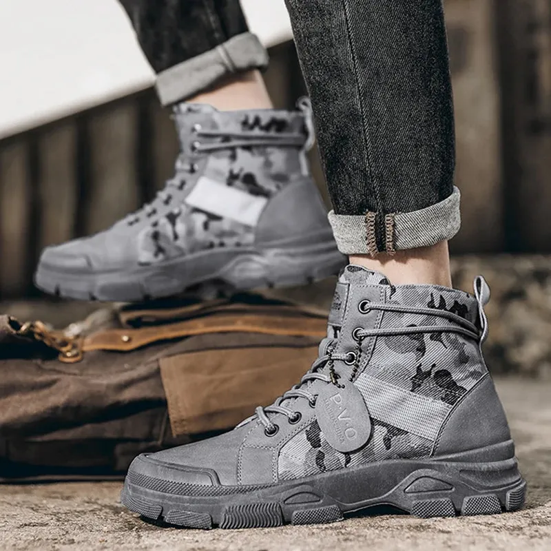 Autumn Winter New Military Boots Men Camo Desert Hiking Boots High-top Fashion Sneakers Work Safety Shoe Men's Plush Martin Boot