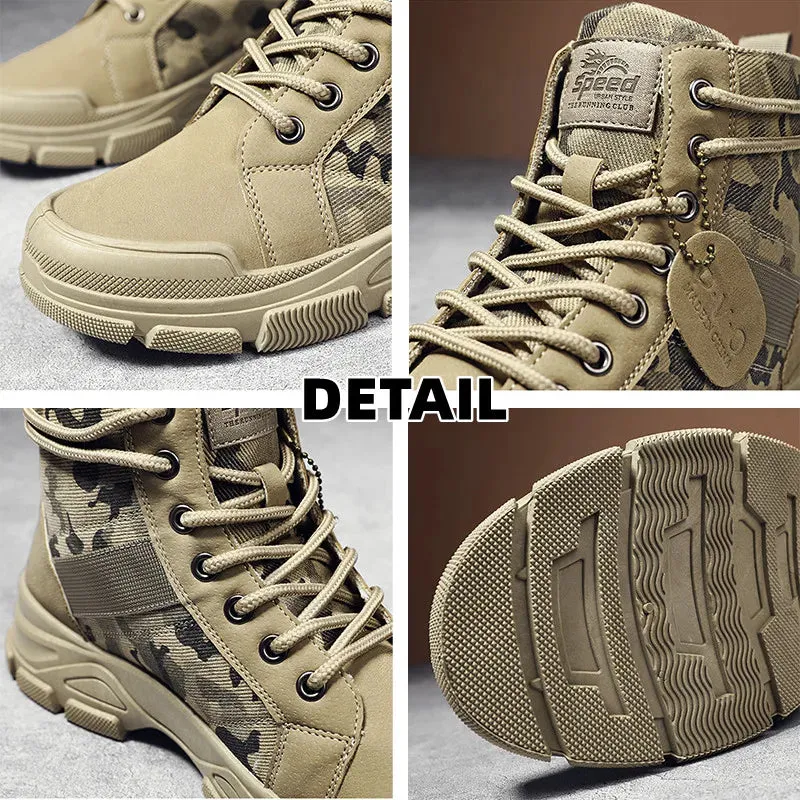 Autumn Winter New Military Boots Men Camo Desert Hiking Boots High-top Fashion Sneakers Work Safety Shoe Men's Plush Martin Boot