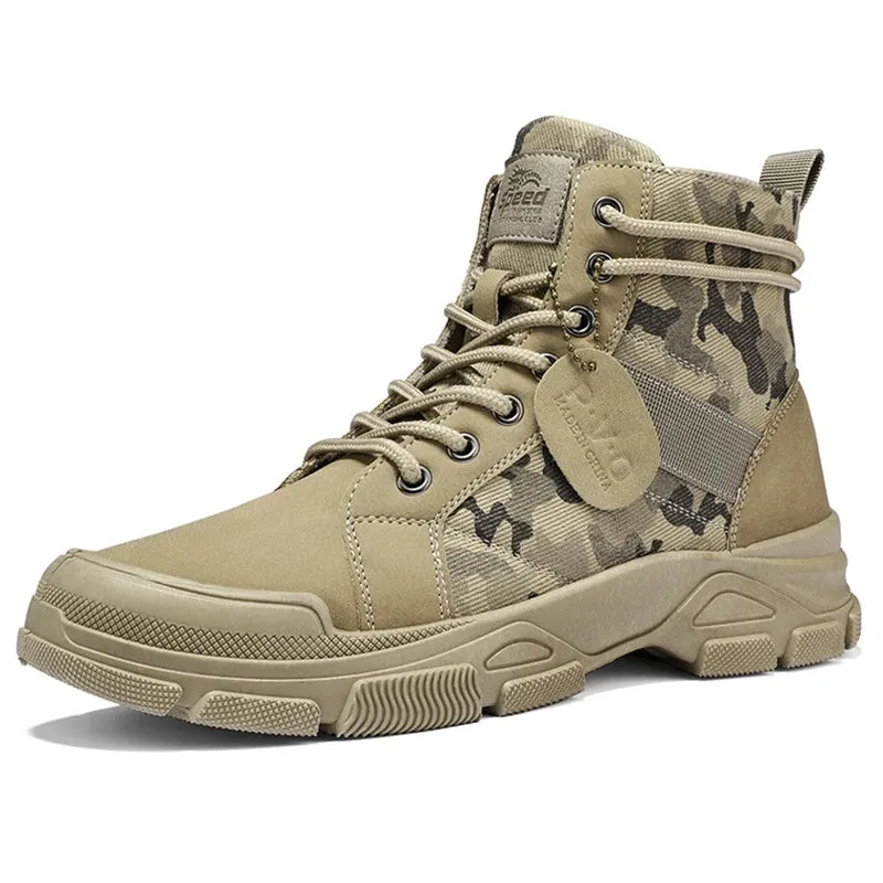 Autumn Winter New Military Boots Men Camo Desert Hiking Boots High-top Fashion Sneakers Work Safety Shoe Men's Plush Martin Boot