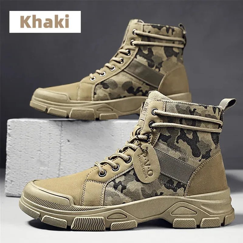 Autumn Winter New Military Boots Men Camo Desert Hiking Boots High-top Fashion Sneakers Work Safety Shoe Men's Plush Martin Boot