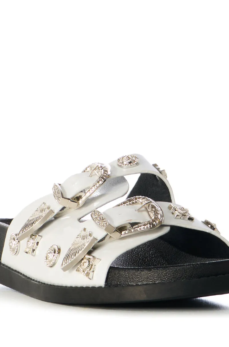 AZALEA WANG BOCA RATON WHITE HARDWARE EMBELLISHED SANDAL