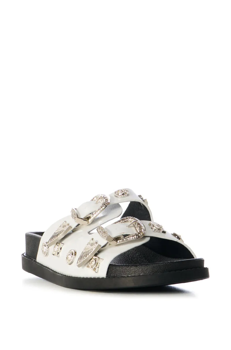 AZALEA WANG BOCA RATON WHITE HARDWARE EMBELLISHED SANDAL