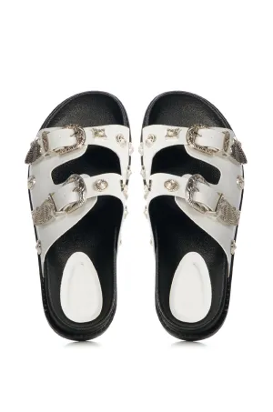 AZALEA WANG BOCA RATON WHITE HARDWARE EMBELLISHED SANDAL