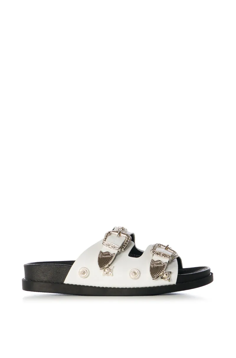 AZALEA WANG BOCA RATON WHITE HARDWARE EMBELLISHED SANDAL