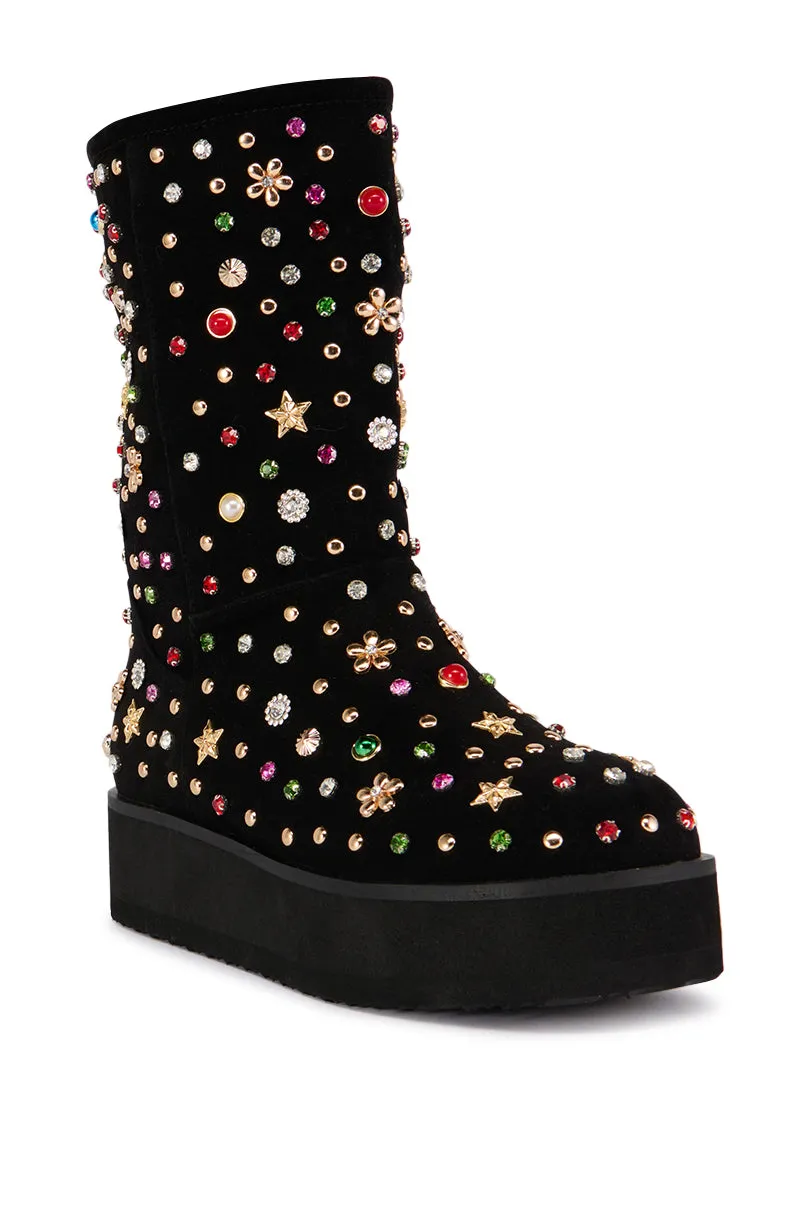 AZALEA WANG EMBELLISHED RHINESTONE BOOTIE IN BLACK