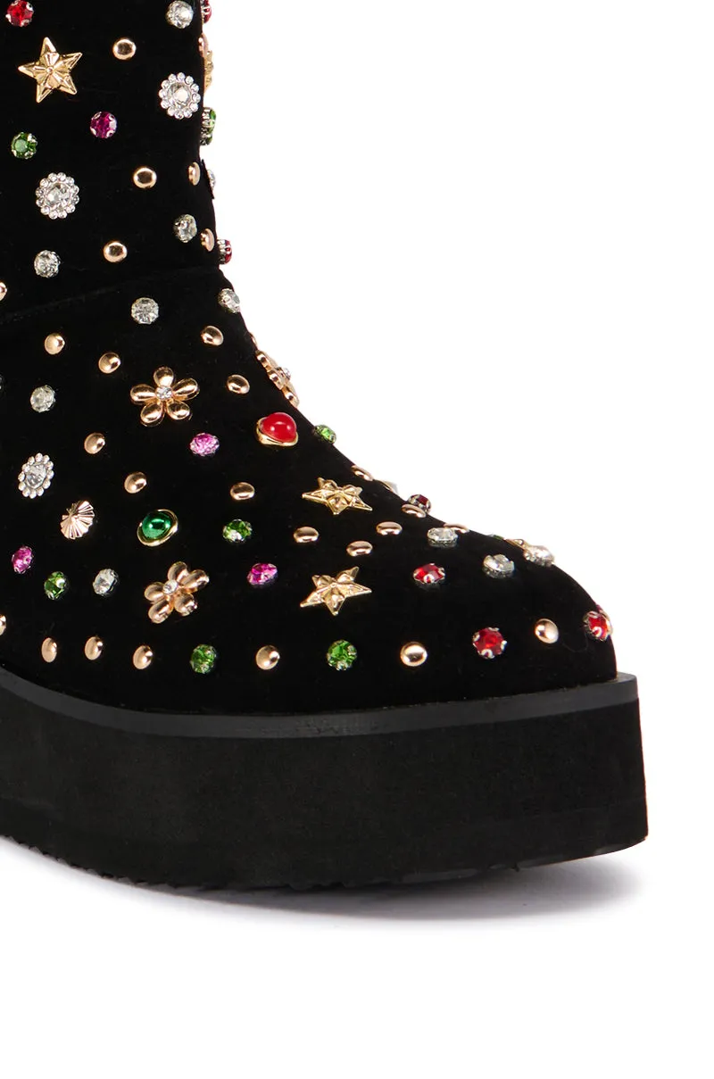 AZALEA WANG EMBELLISHED RHINESTONE BOOTIE IN BLACK