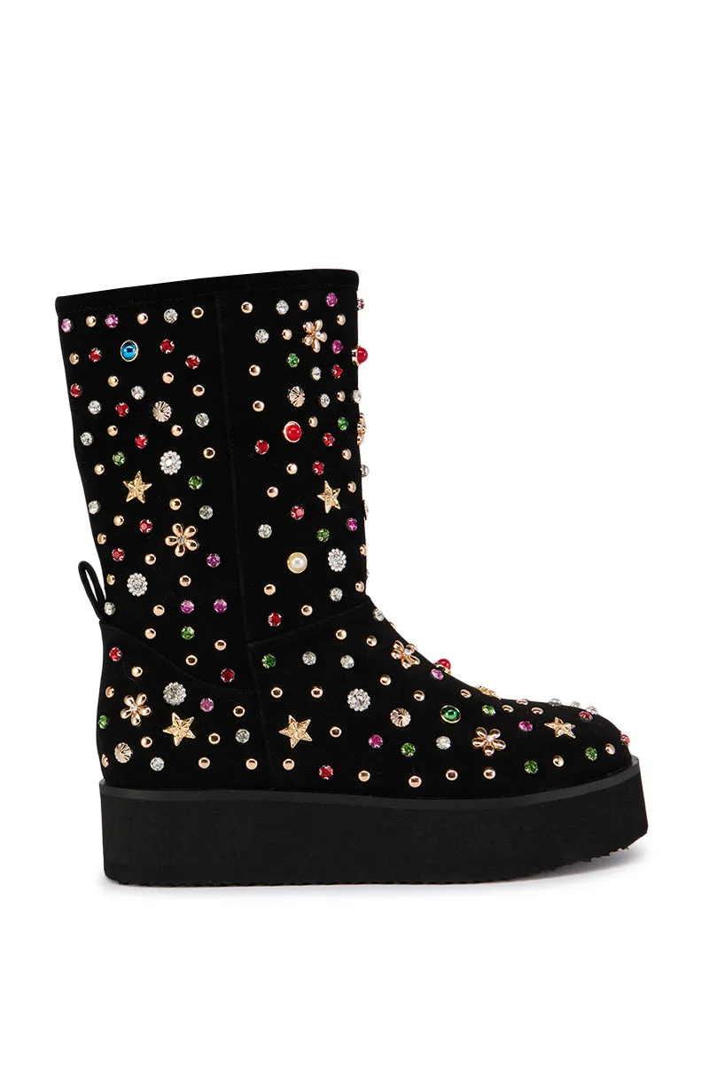 AZALEA WANG EMBELLISHED RHINESTONE BOOTIE IN BLACK