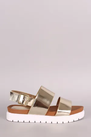 Bamboo Metallic Two Band Lug Sole Flatform Sandal