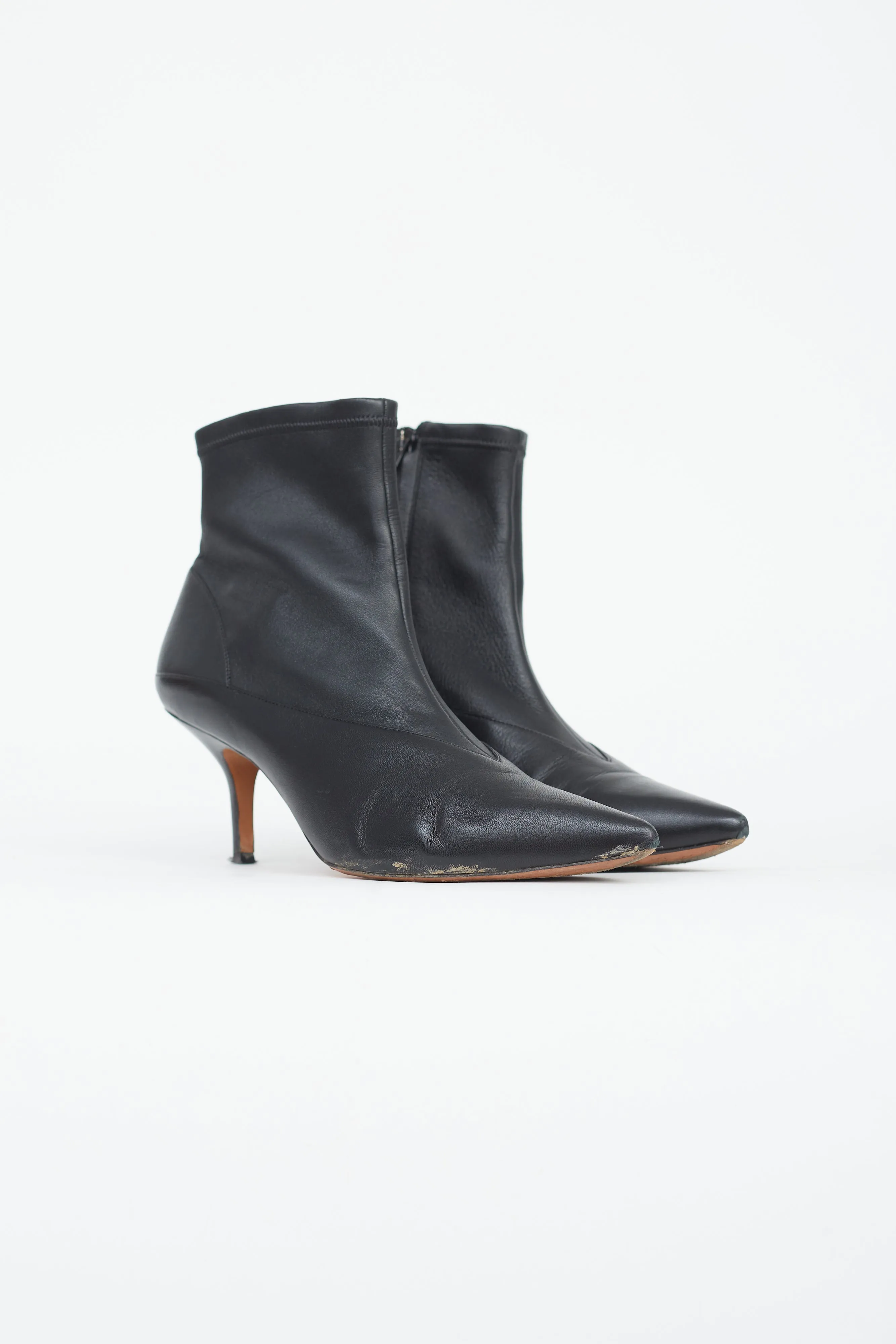 Black Leather Pointed Toe Bootie