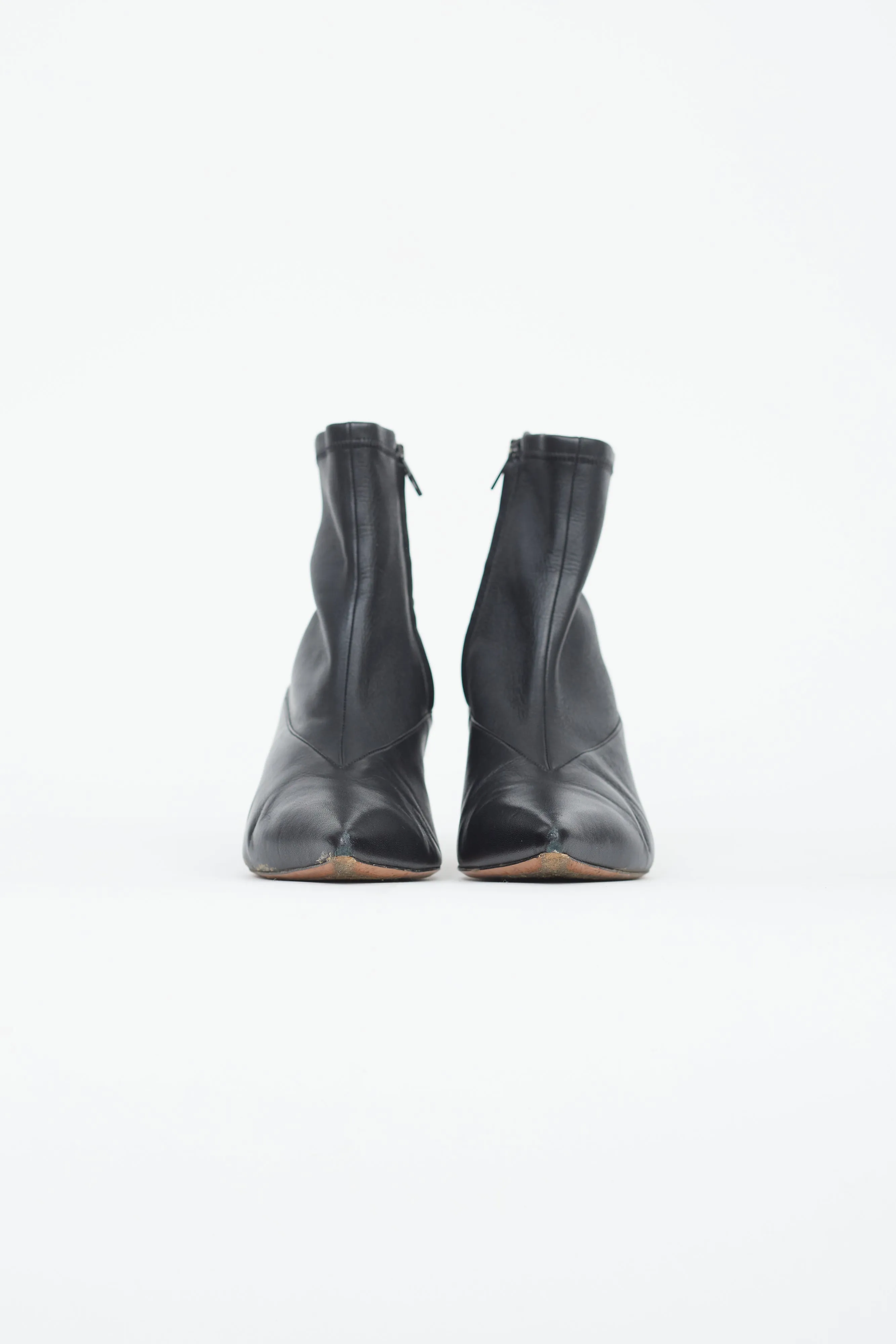 Black Leather Pointed Toe Bootie