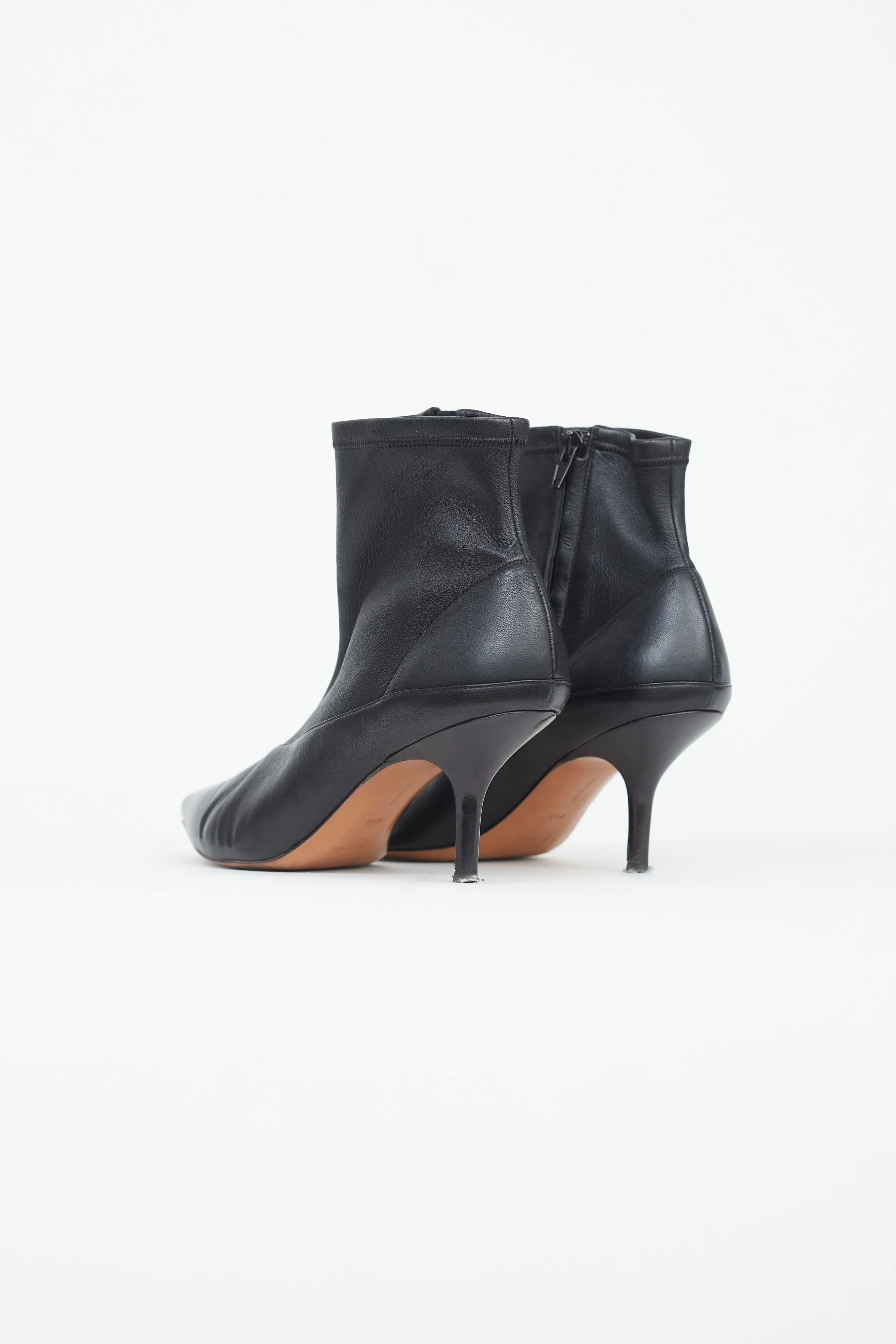 Black Leather Pointed Toe Bootie