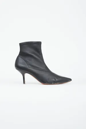 Black Leather Pointed Toe Bootie