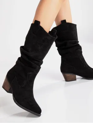 Bonnie Vegan Suede Slouch Western Boots | Black