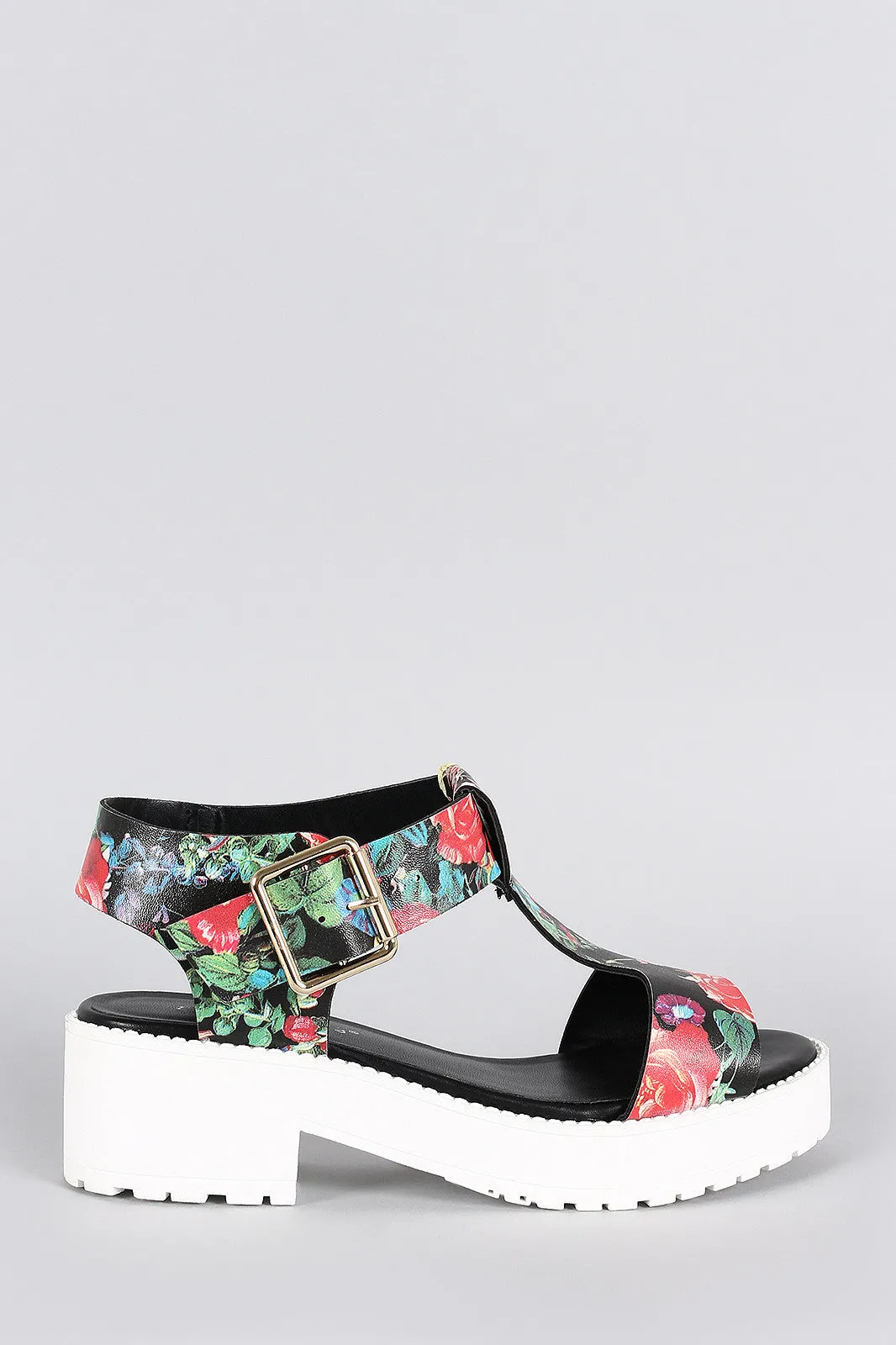 Breckelle Floral Open Toe Flatform Sandal