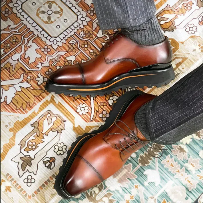 Calf leather dress three quarters derby shoes Brown