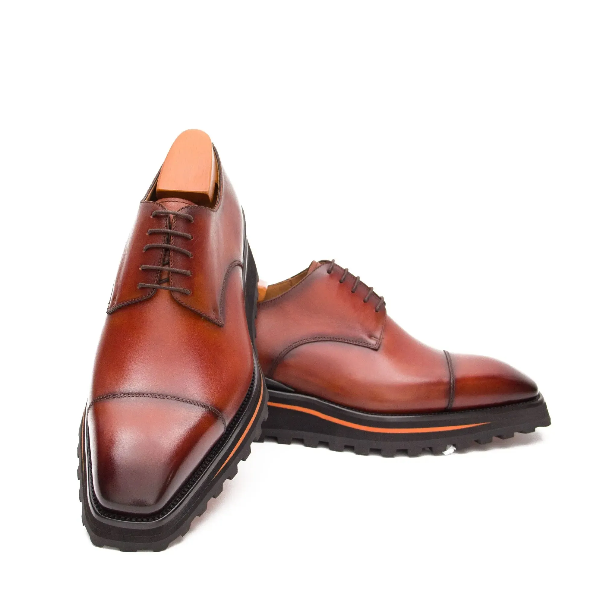 Calf leather dress three quarters derby shoes Brown