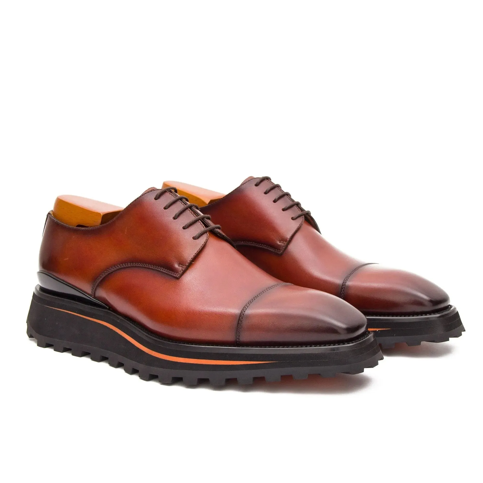 Calf leather dress three quarters derby shoes Brown