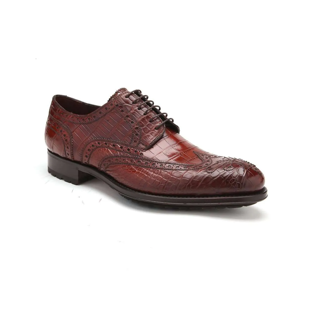 Caporicci 3318 Men's Luxury Italian Designer Shoes Alligator Sport Rust Brown Oxfords (CAP1116)