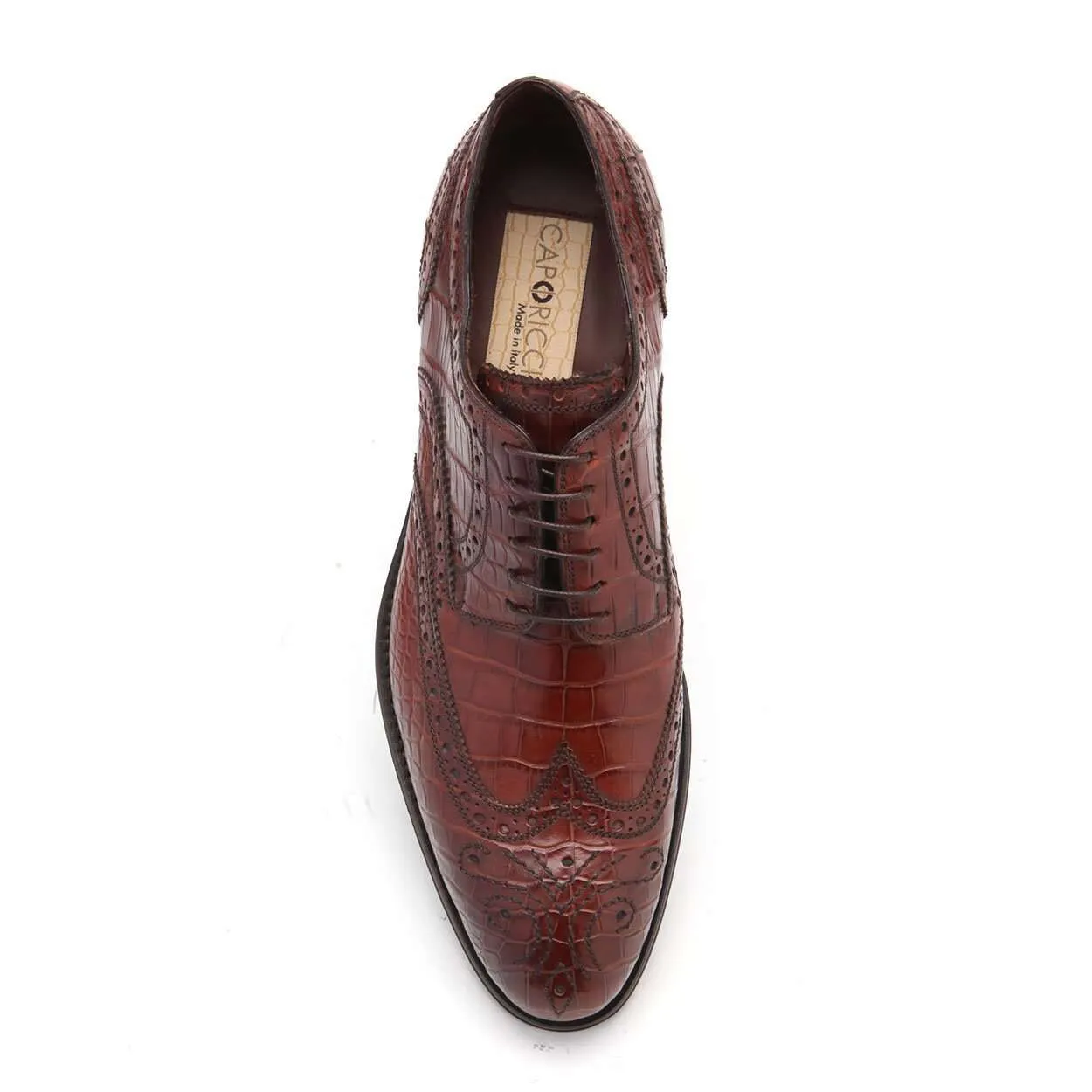 Caporicci 3318 Men's Luxury Italian Designer Shoes Alligator Sport Rust Brown Oxfords (CAP1116)