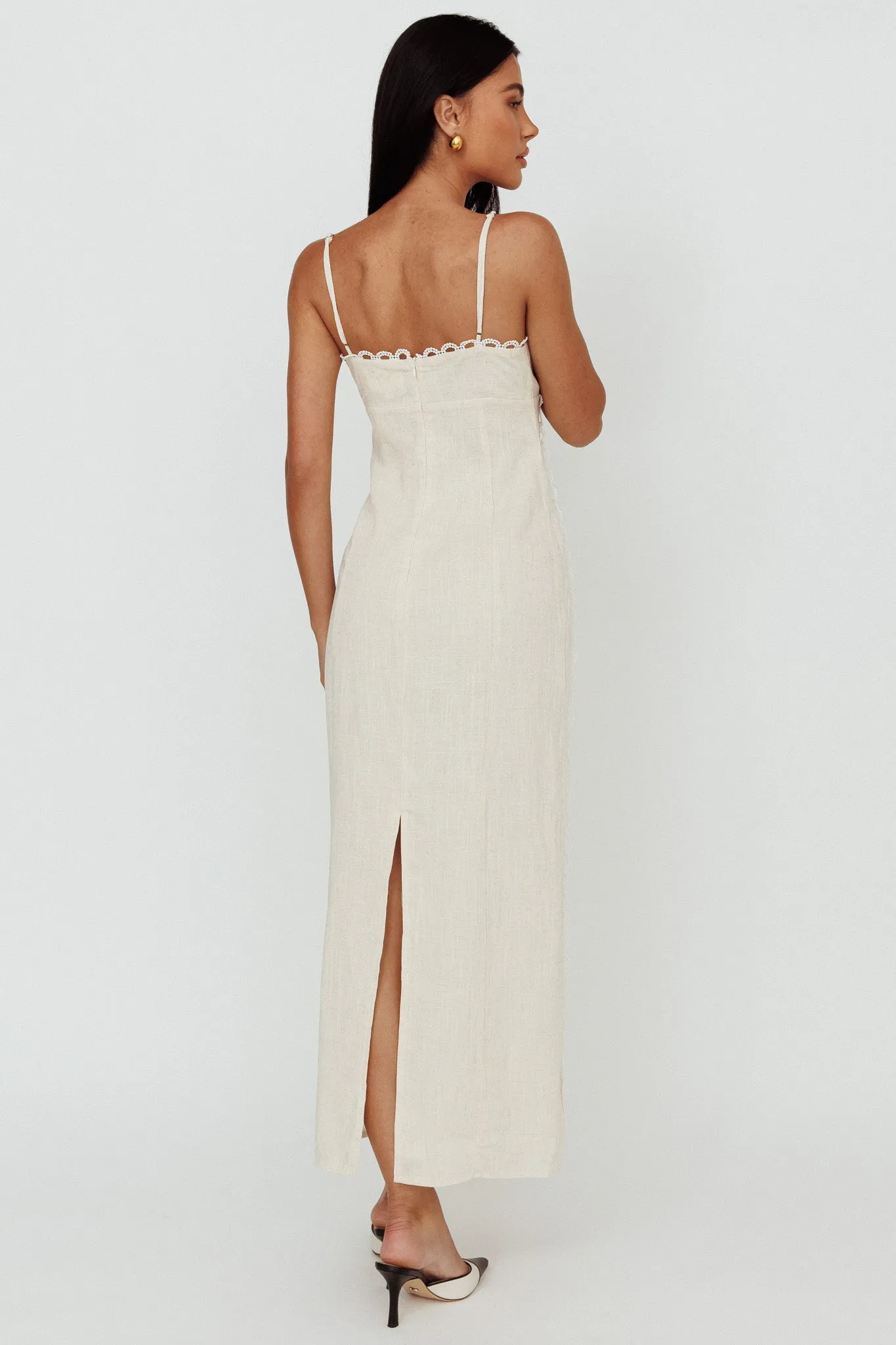 Chamberlain Scallop Trim Midi Dress Beige