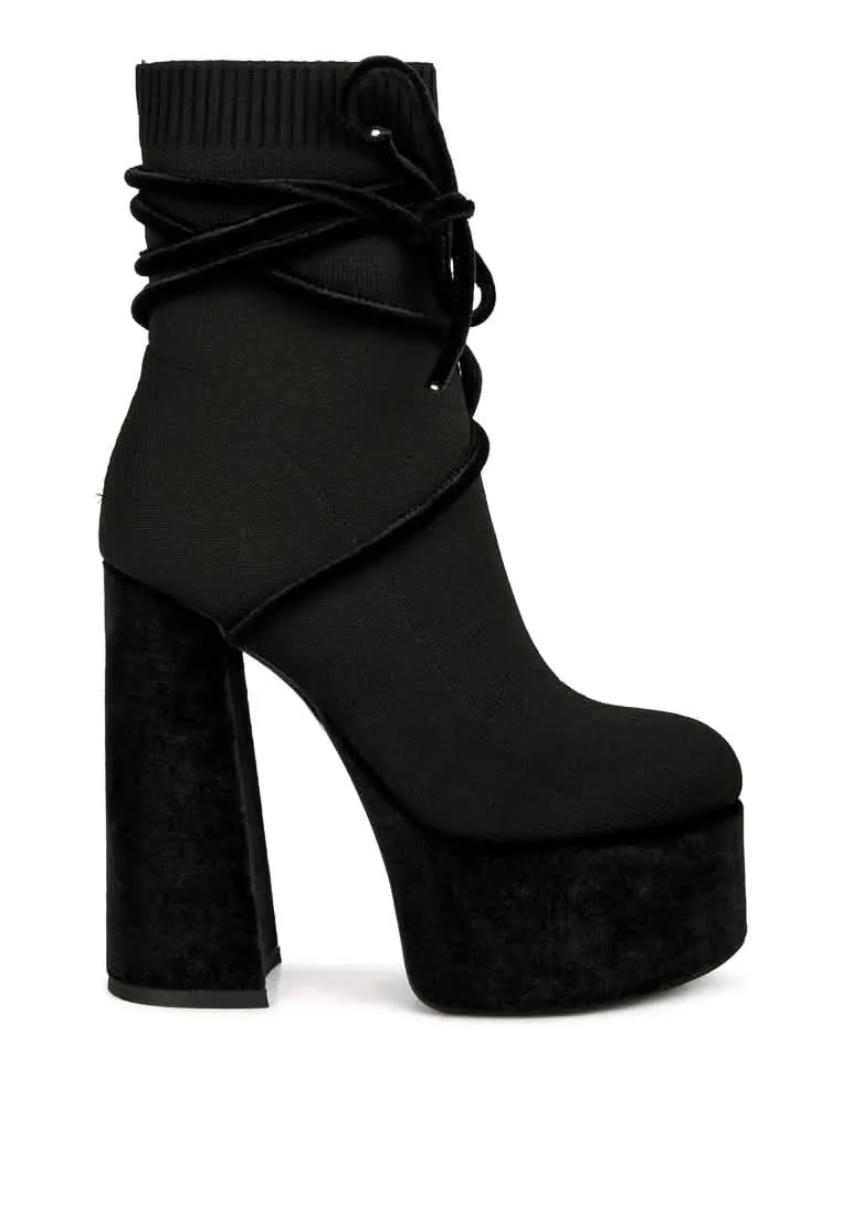 Chic Velvet Lace-Up Platform Ankle Boots for Stylish Comfort