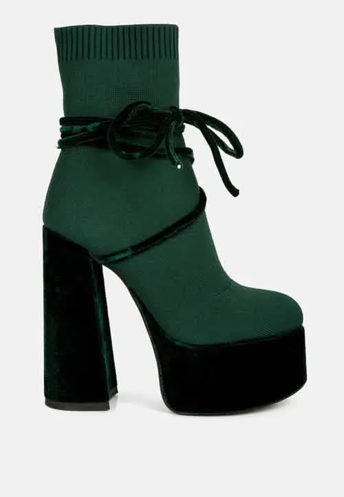 Chic Velvet Lace-Up Platform Ankle Boots for Stylish Comfort