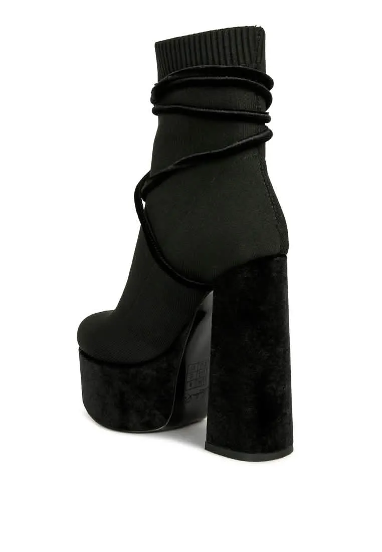 Chic Velvet Lace-Up Platform Ankle Boots for Stylish Comfort