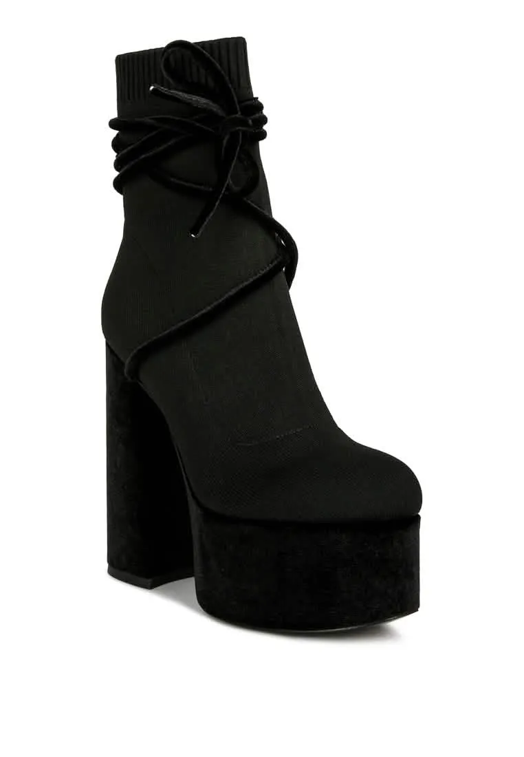 Chic Velvet Lace-Up Platform Ankle Boots for Stylish Comfort