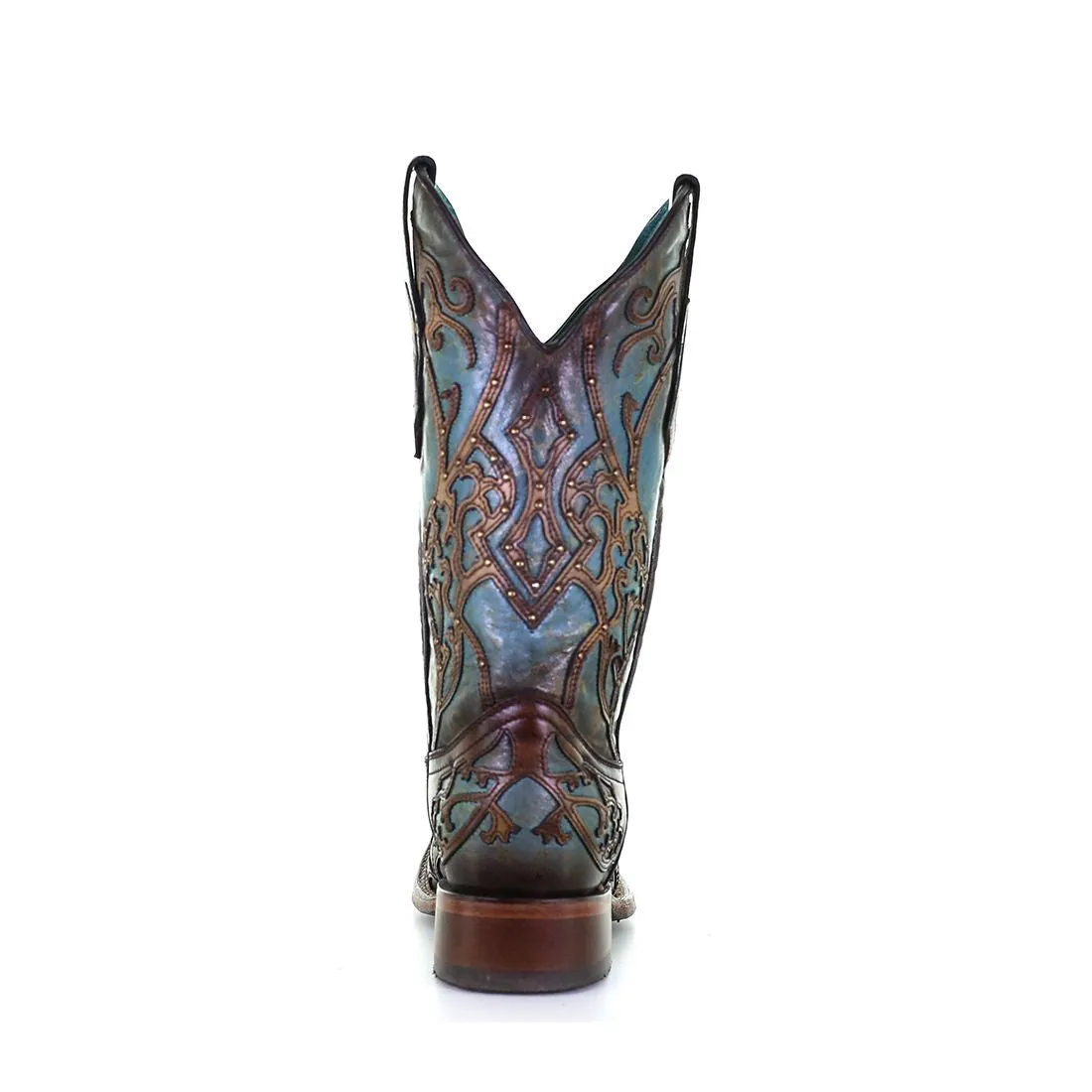 Corral Ladies Overlay Embroidery Turquoise & Brown Leather Boots C3768