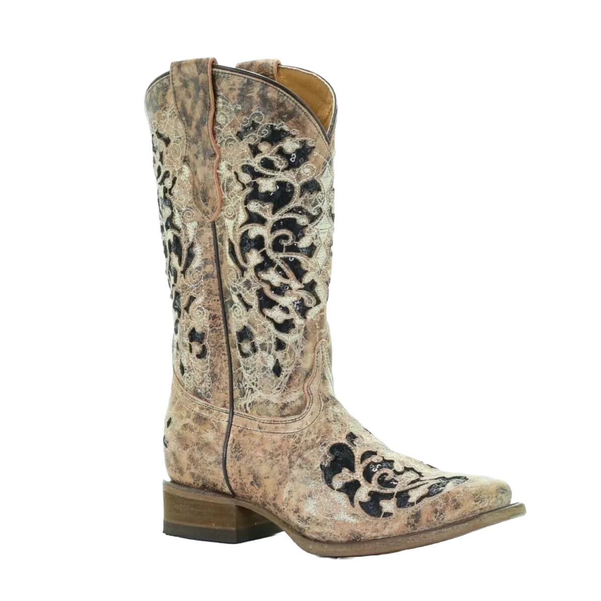 Corral Teens Tan & Black Glitter Inlay & Embroidery Boots T0042