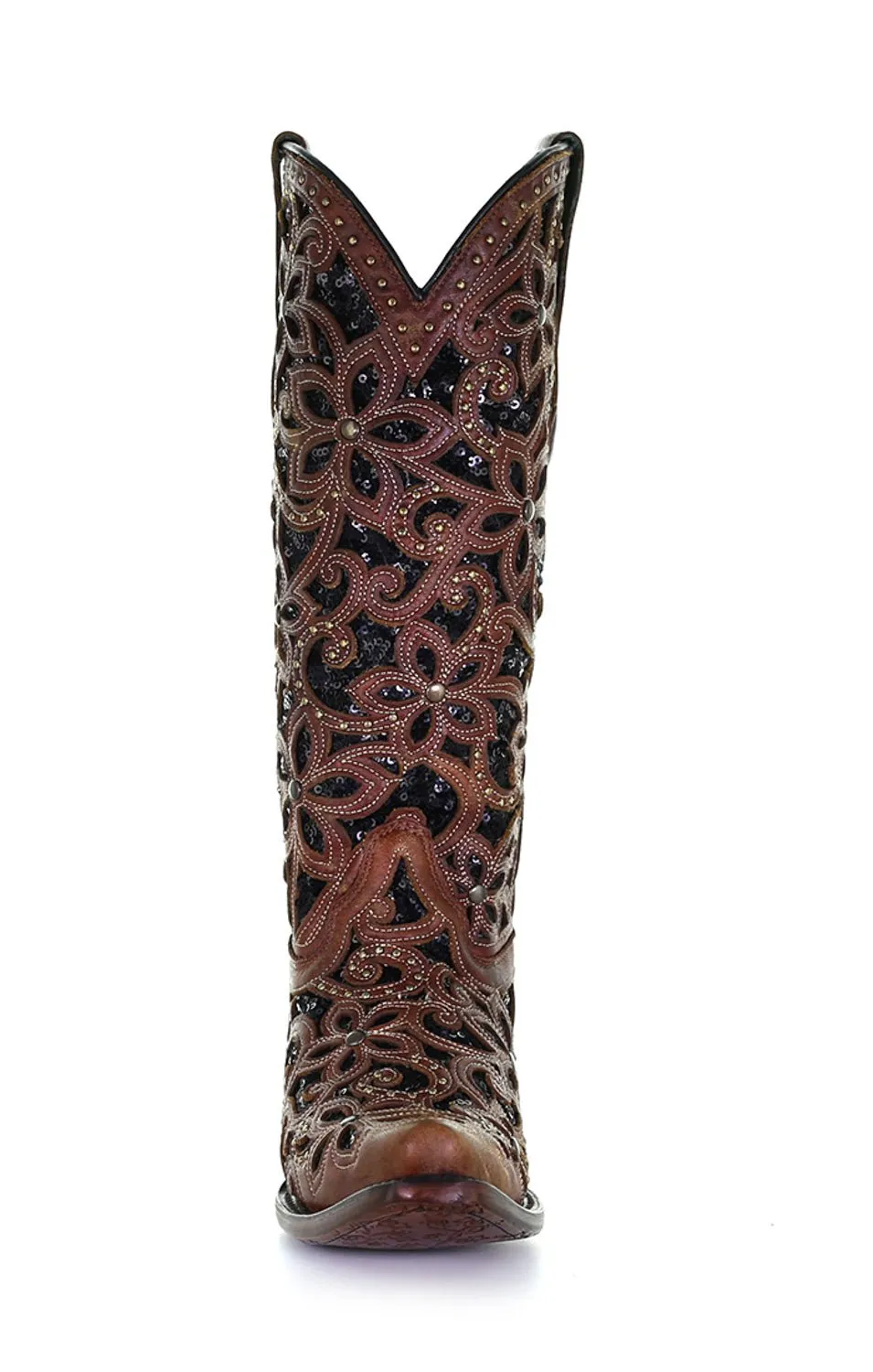 Corral Womens Inlay Embroidery Cowboy Boots Leather Tan/Black