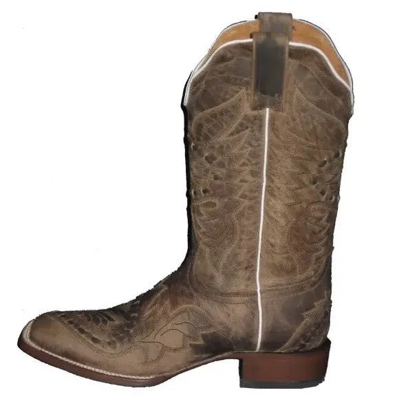 Cowtown Ladies Distressed Brown Wide Square Toe Boots Q234