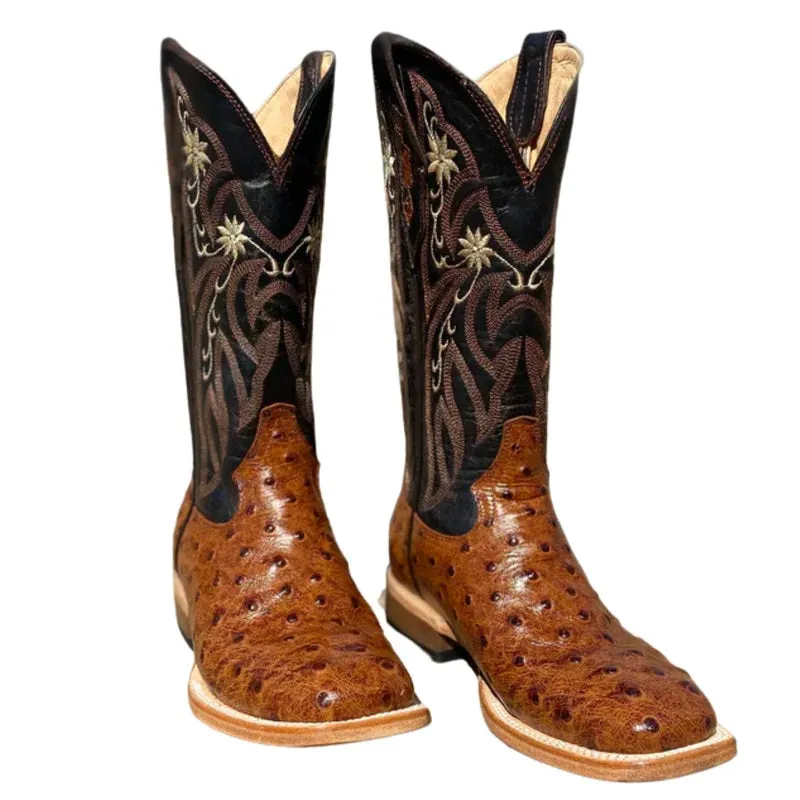 Cowtown Ladies' Ostrich Print Wide Square Toe Boots Q464