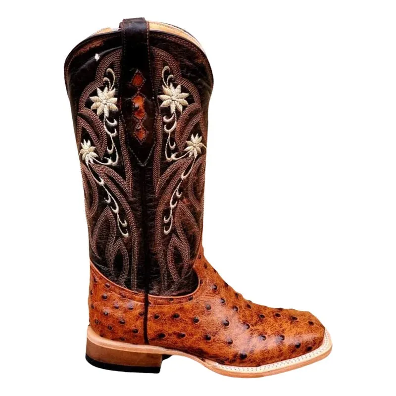 Cowtown Ladies' Ostrich Print Wide Square Toe Boots Q464