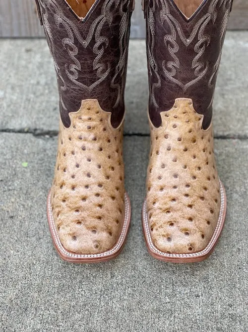 Cowtown Men's Oryx Full Quill Ostrich Print Square Toe Boots Q6077