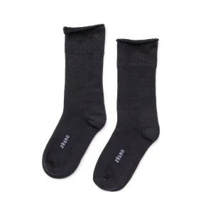 Cushioned Roll Top Organic Cotton Crew Socks - Black