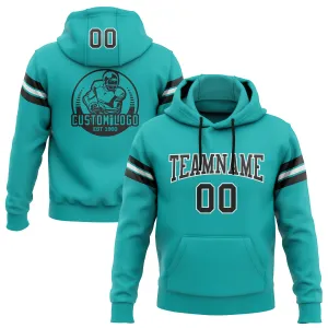 Custom Stitched Aqua Black-White Football Pullover Sweatshirt Hoodie