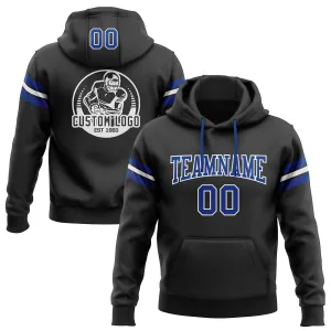 Custom Stitched Black Royal-White Football Pullover Sweatshirt Hoodie