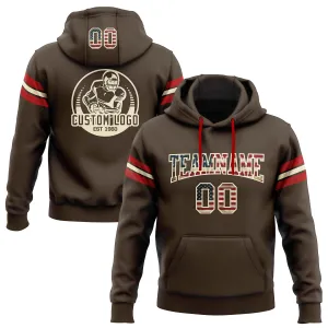 Custom Stitched Brown Vintage USA Flag Cream-Red Football Pullover Sweatshirt Hoodie