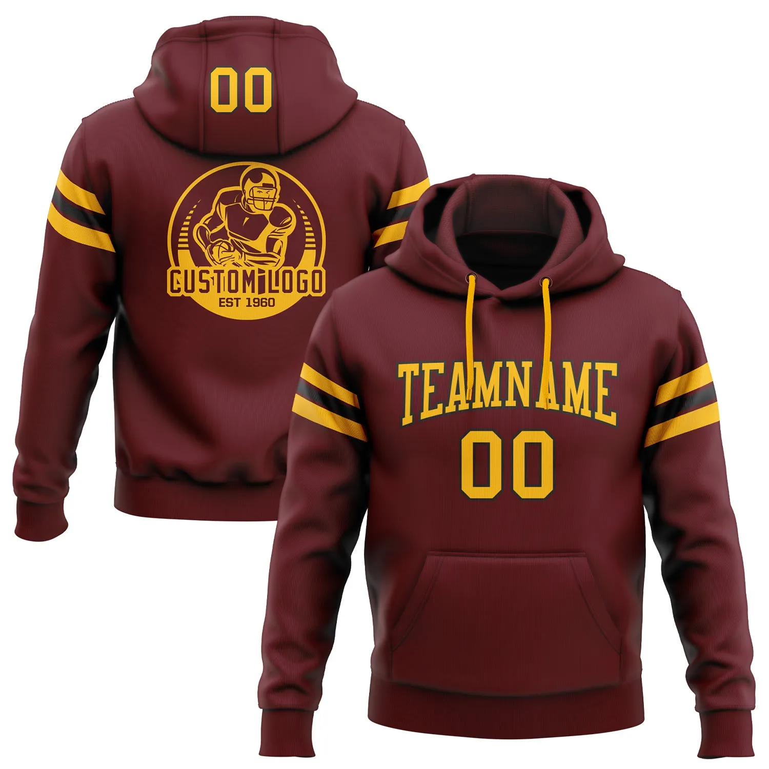 Custom Stitched Burgundy Gold-Black Football Pullover Sweatshirt Hoodie