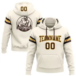 Custom Stitched Cream Brown-Gold Football Pullover Sweatshirt Hoodie